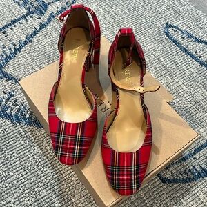 Tartan block heels with ankle strap